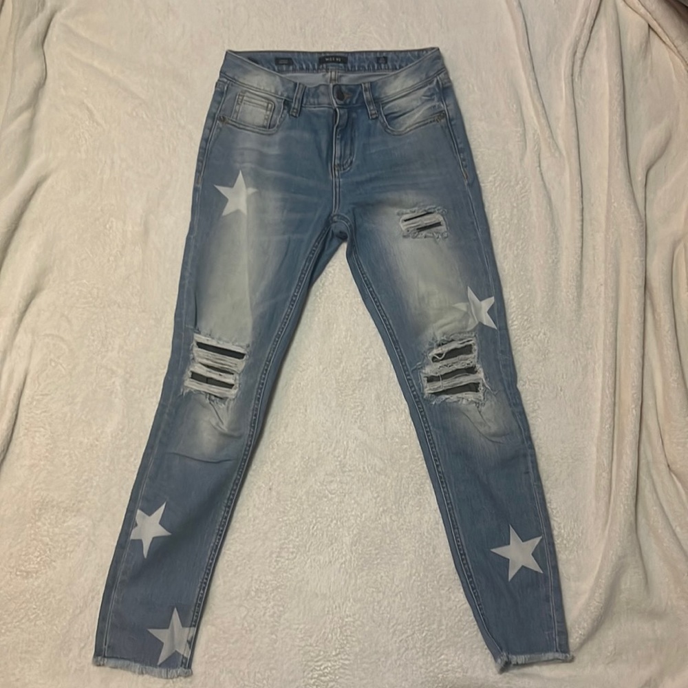 Miss Me Ripped Ankle Skinny Jeans with Stars
